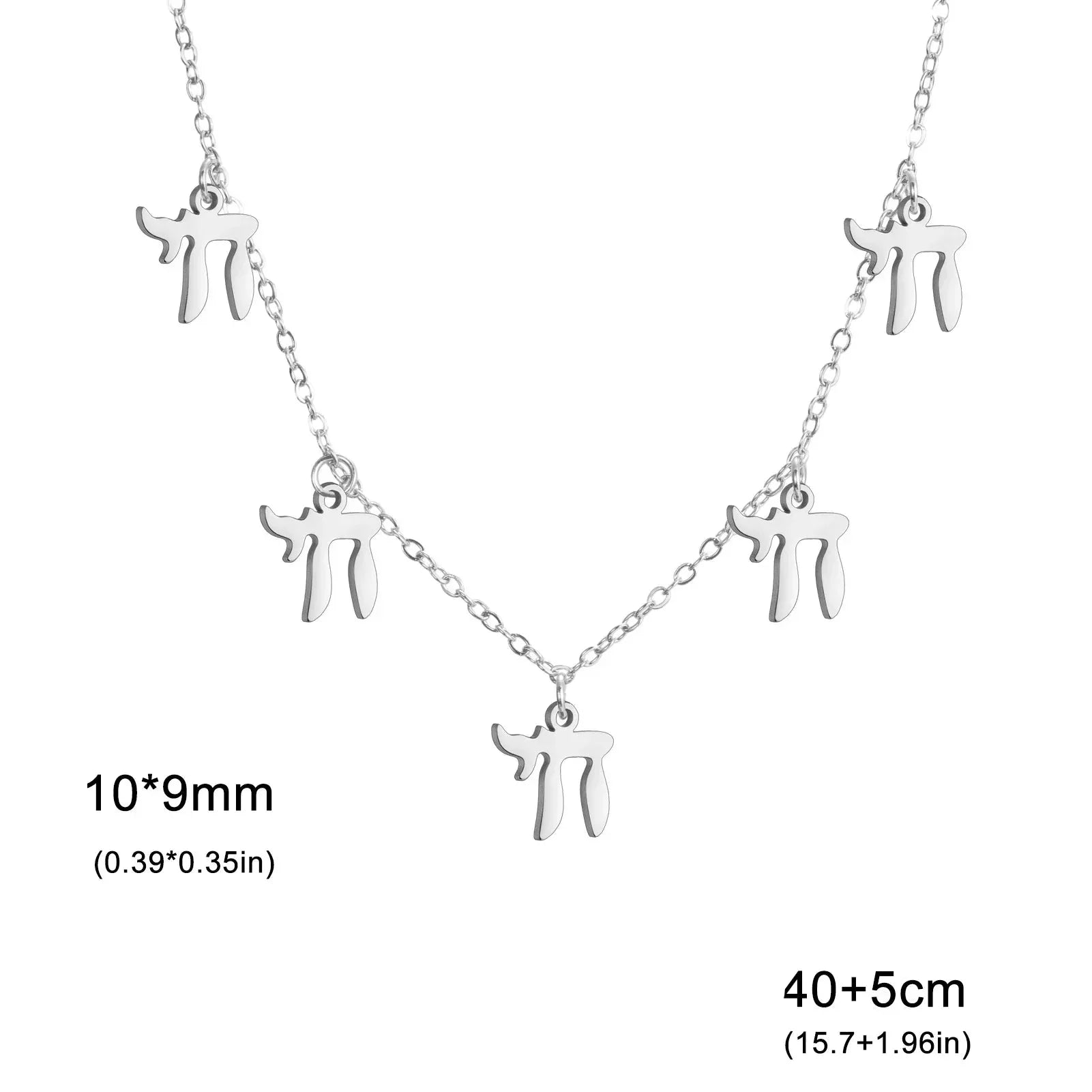Collier avec pendentifs en lettre hébraïque Chai juif argent