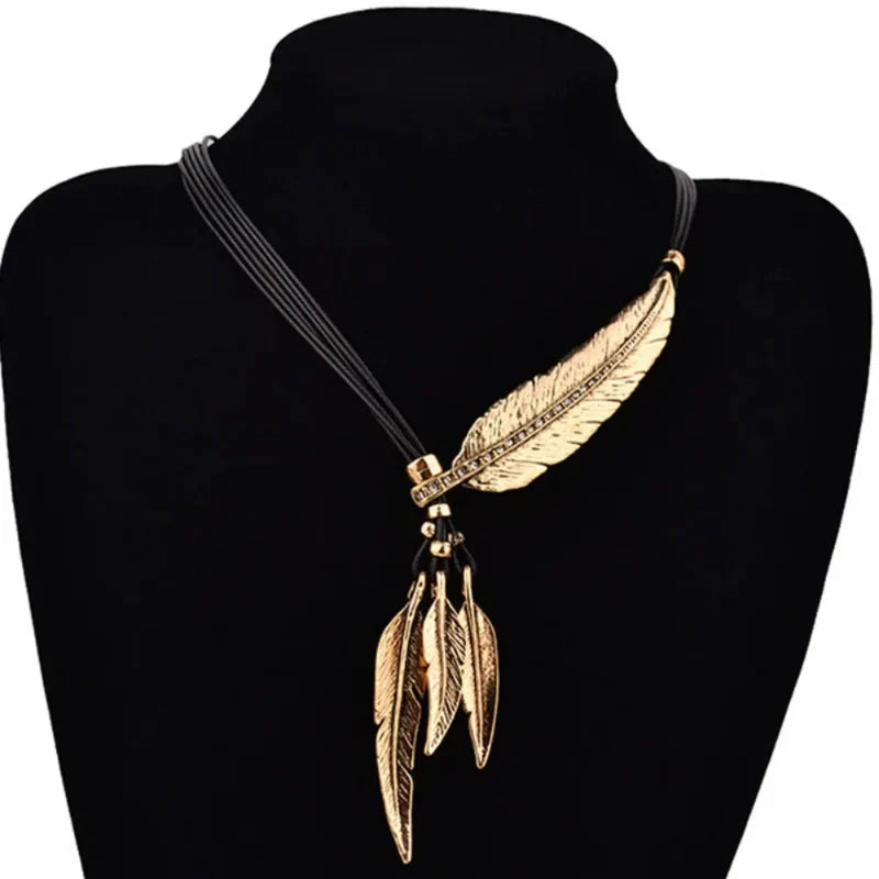 Necklace with Gold Feather Pendant