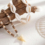 Lot de 2 colliers bohème coquillages et pendentif dent de requin blanc