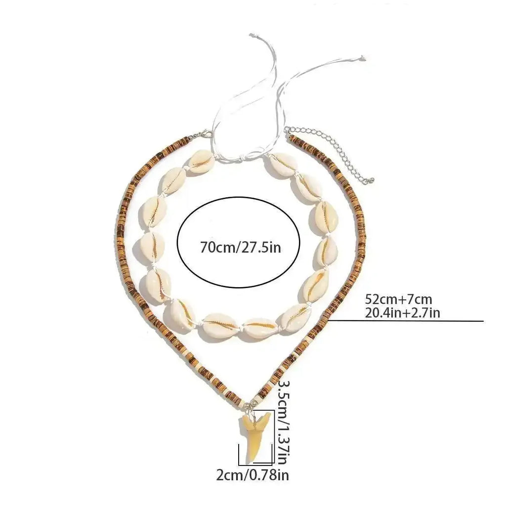 Lot de 2 colliers bohème coquillages et pendentif dent de requin