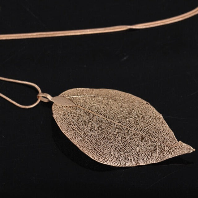 Bohemian Leaf Pendant Necklace gold