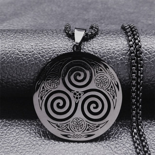 Celtic Necklace Viking Triskel Pendant Men Women Nordic black