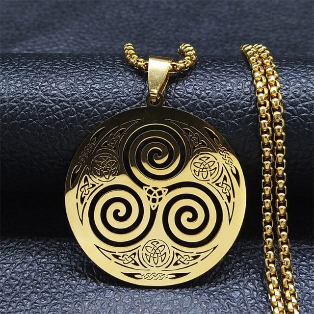 Celtic Necklace Viking Triskel Pendant Men Women Nordic gold