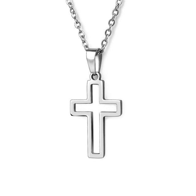 Collier Chrétien Pendentif Croix de Jésus Homme Femme argent