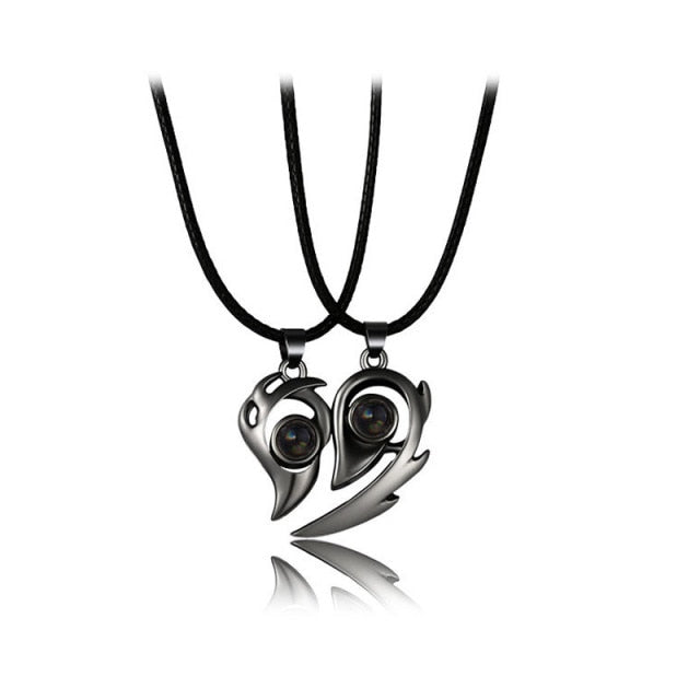 Collier Coeur Séparable pour Couple noir