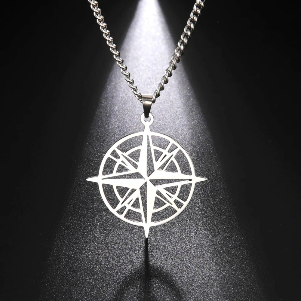 Compass Necklace Pendant Compass Rose Silver