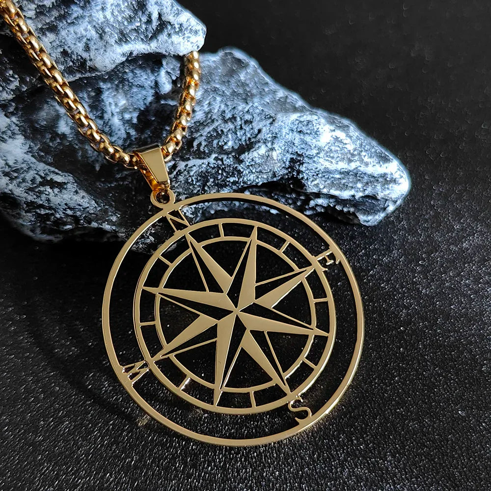 Compass Necklace Pendant Compass Rose Cardinal Points gold