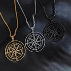 Compass Necklace Pendant Compass Rose Cardinal Points black