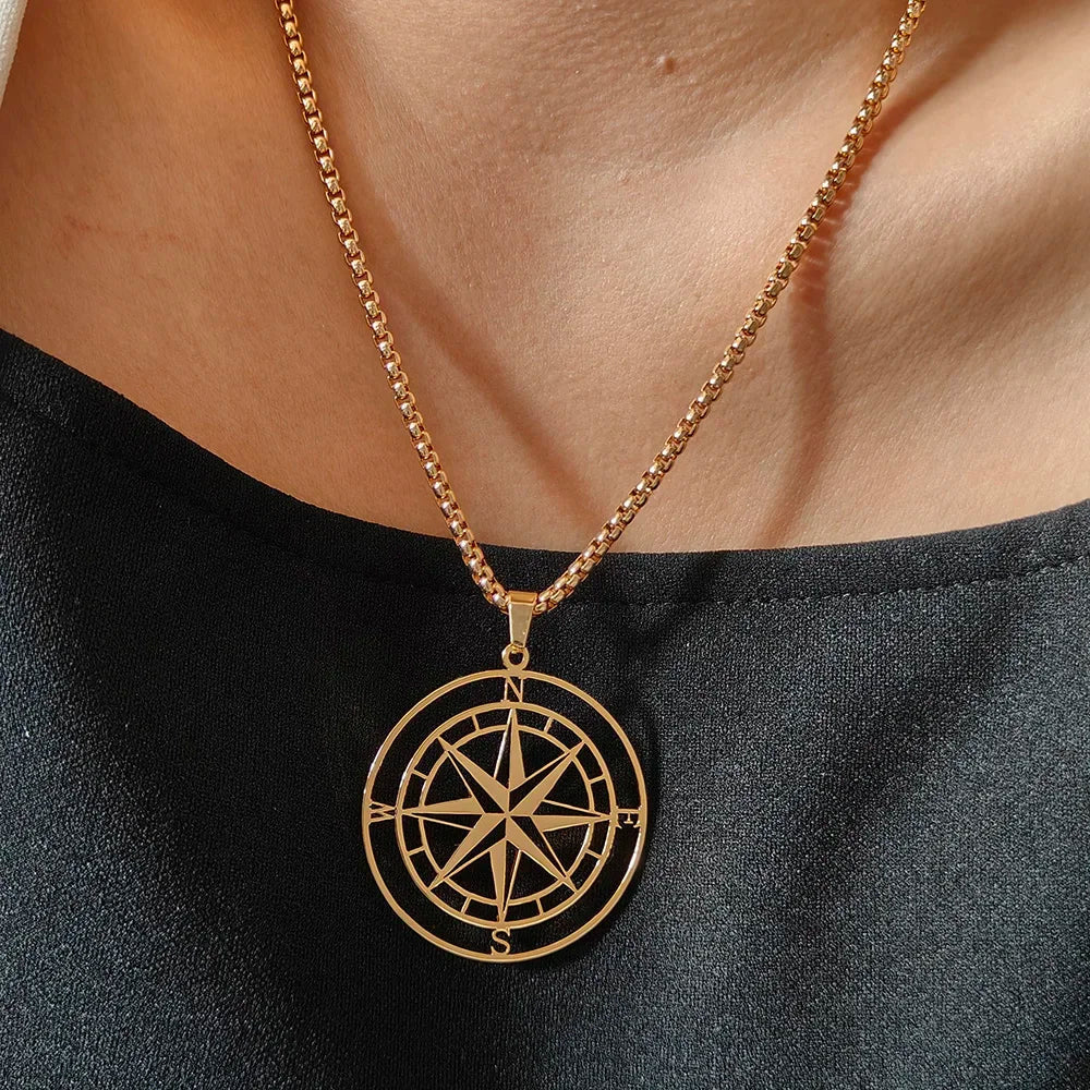 Compass Necklace Pendant Compass Rose Cardinal Points gold