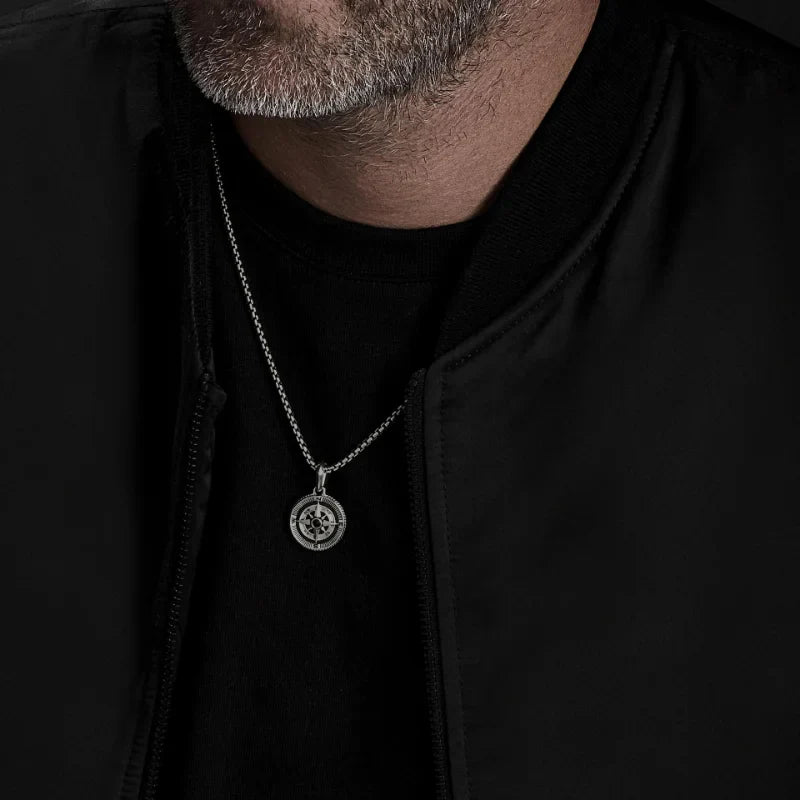 Compass Pendant Necklace Men's Wind Rose Compass