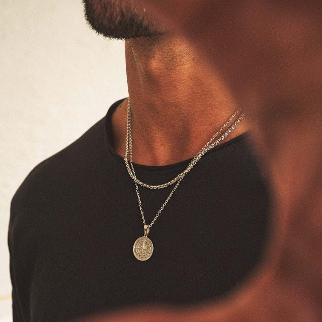 Collier Compas pour Homme Or & Argent argent