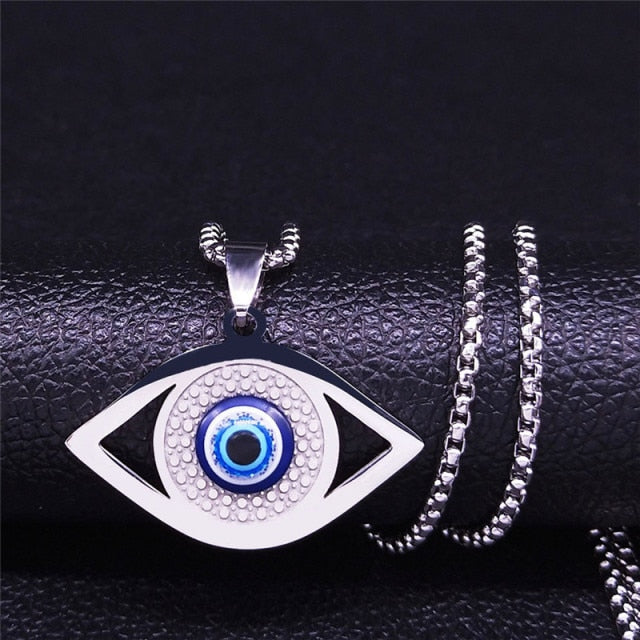 Necklace Against the Blue Greek Turkish Evil Eye Matiasma Mataki Silver Pendant