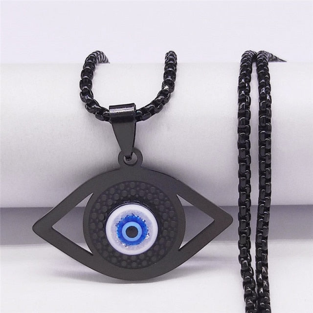 Necklace Against the Blue Greek Turkish Evil Eye Matiasma Mataki Black Pendant