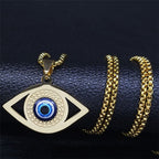 Necklace Against the Blue Greek Turkish Evil Eye Matiasma Mataki Gold Pendant