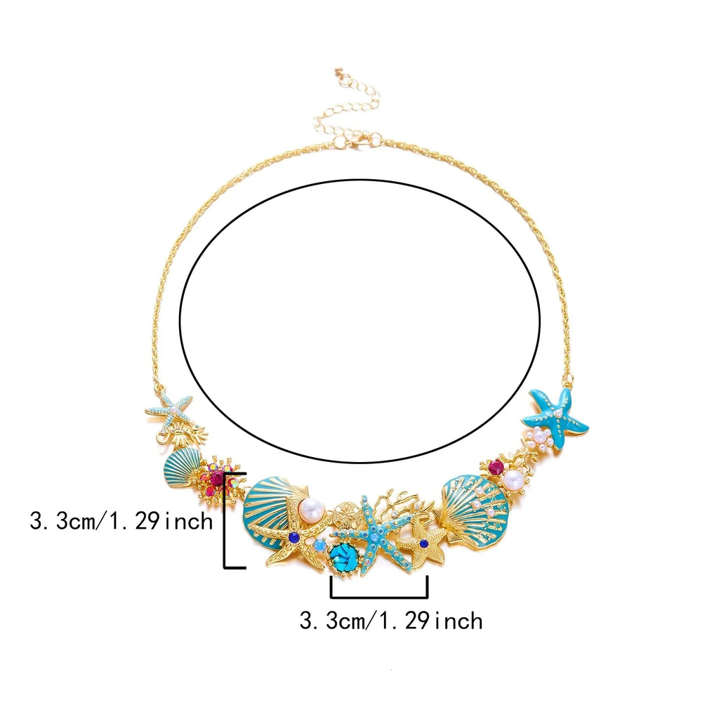 Collier coquillage doré et bleuté