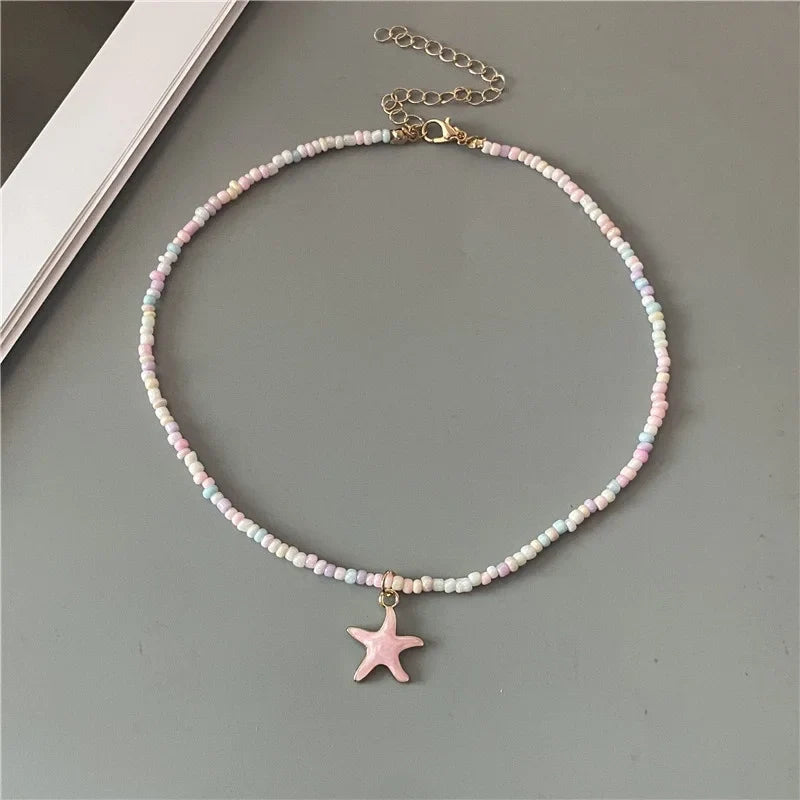 Colored Pink Starfish Shell Necklace