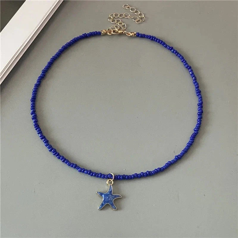 Colored Blue Starfish Shell Necklace
