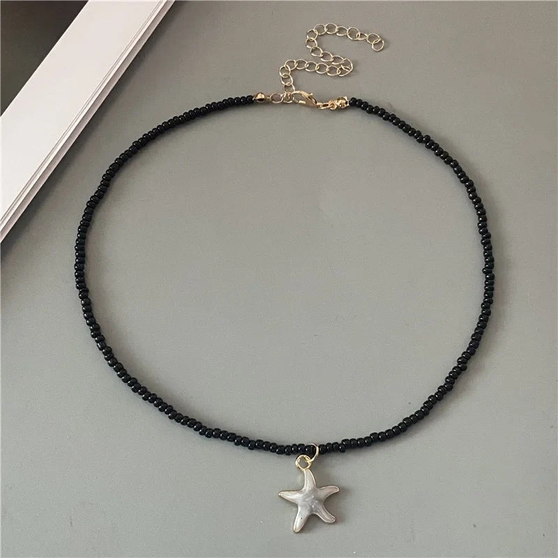 Colored Black Starfish Shell Necklace