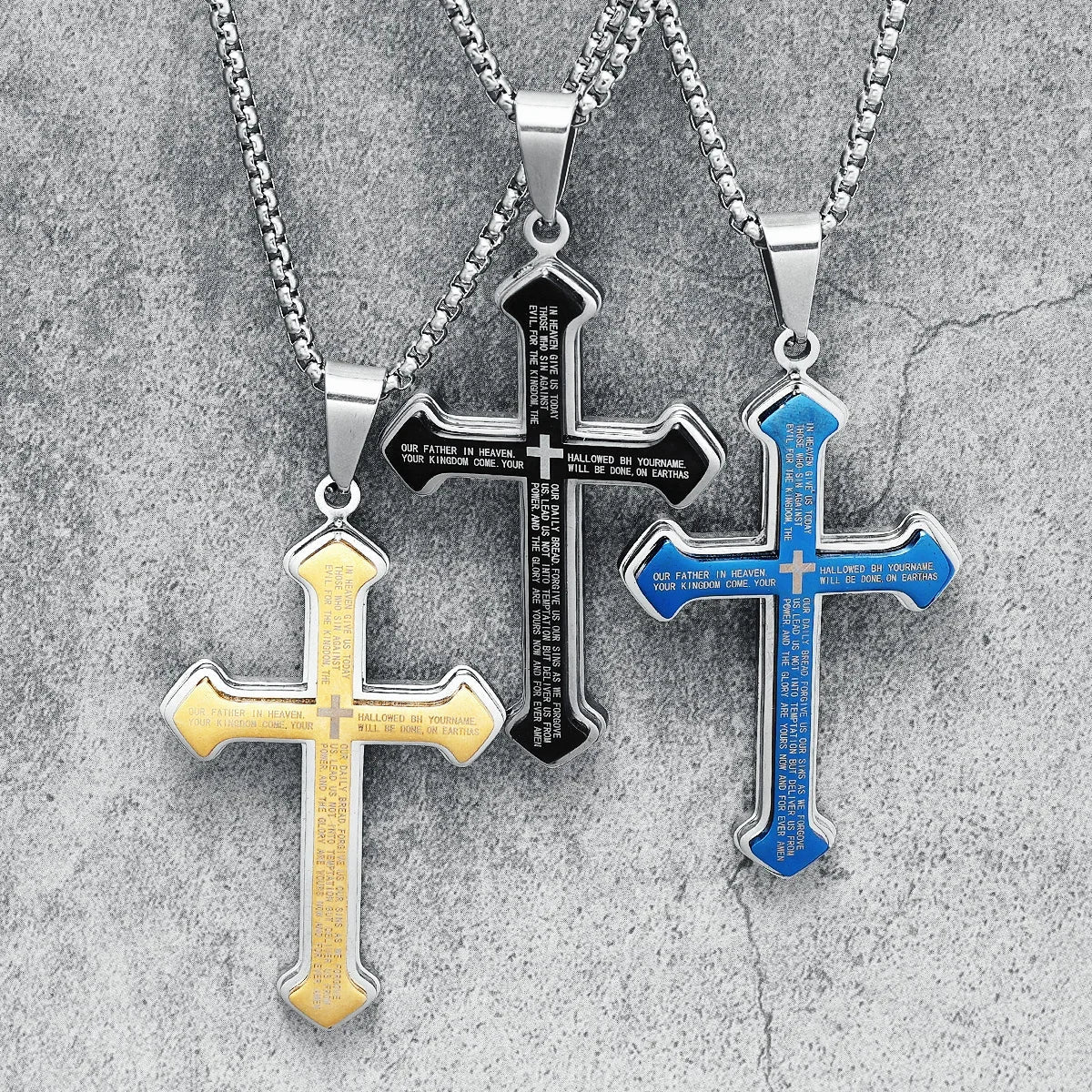 Collier croix du Notre Père avec pendentif pour homme