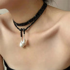 Charm Necklace with Black Bead Pendant