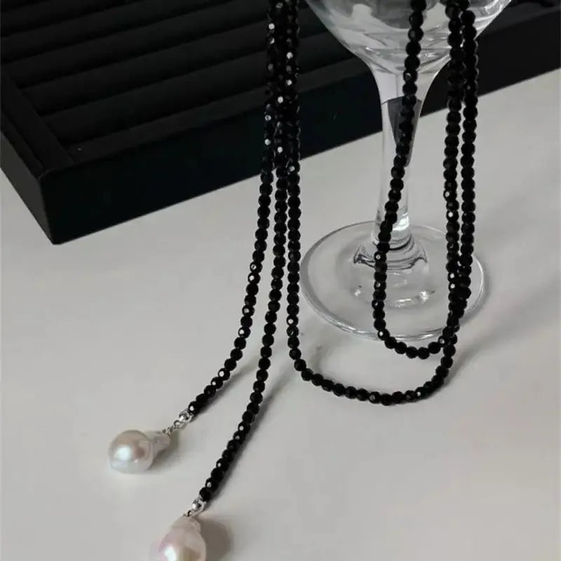 Charm Necklace with Black Bead Pendant