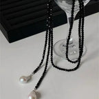 Charm Necklace with Black Bead Pendant