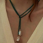 Charm Necklace with Green Bead Pendant