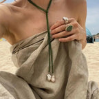 Charm Necklace with Green Bead Pendant