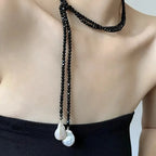 Charm Necklace with Black Bead Pendant