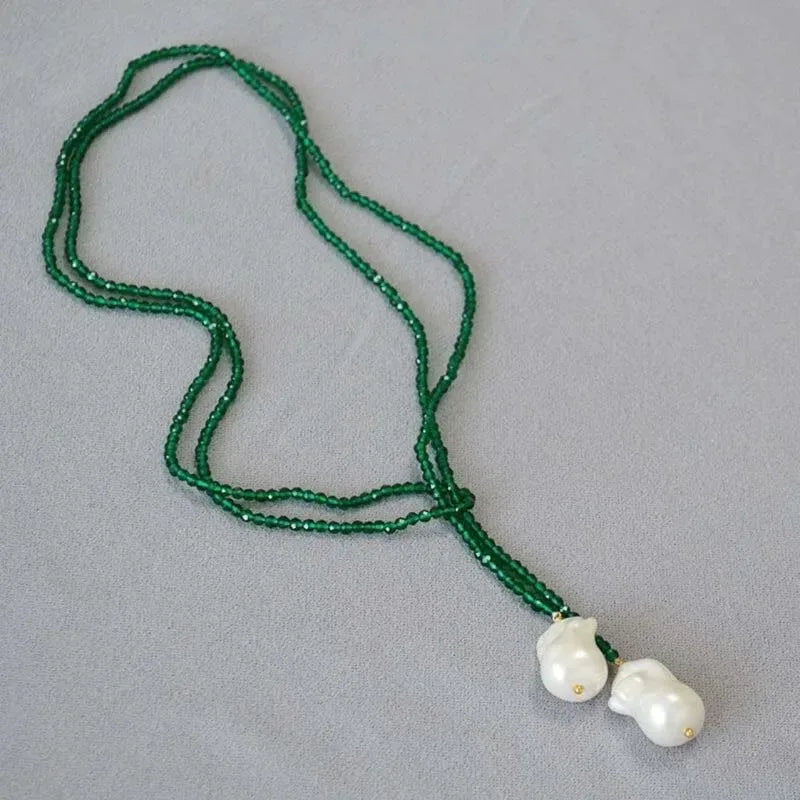 Charm Necklace with Green Bead Pendant