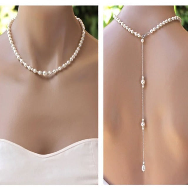 Back Necklace Wedding with Pearls for Women