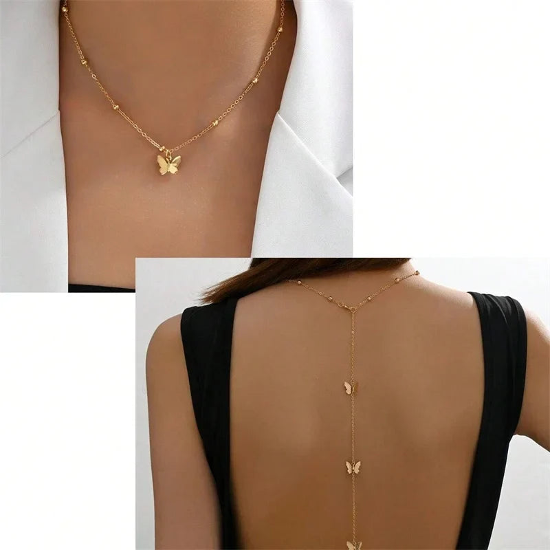 Collier de dos papillon - chaîne dorsale pour femme or