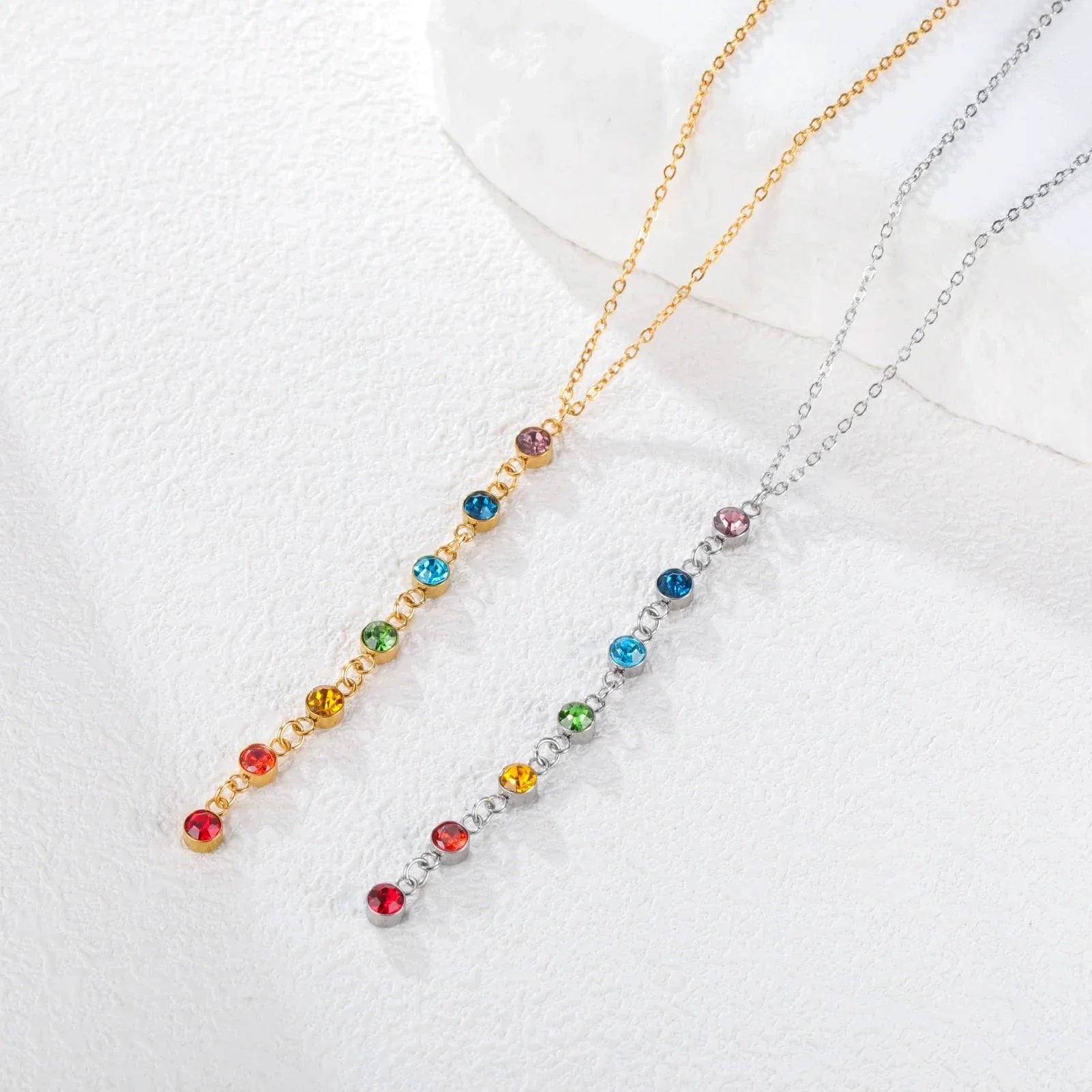 Protection Necklace with Long Pendant in 7 Chakra Stones silver