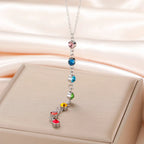 Protection Necklace with Long Pendant in 7 Chakra Stones silver