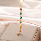 Protection Necklace with Long Pendant in 7 Chakra Stones gold