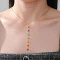 Protection Necklace with Long Pendant in 7 Chakra Stones gold