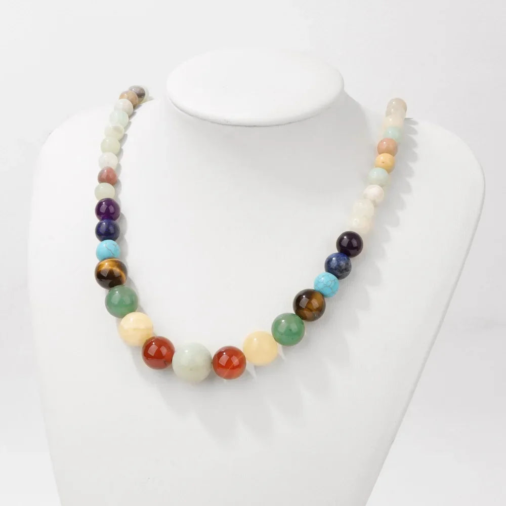 Protection Necklace with Pendant in 7 Chakra Stones amazonite