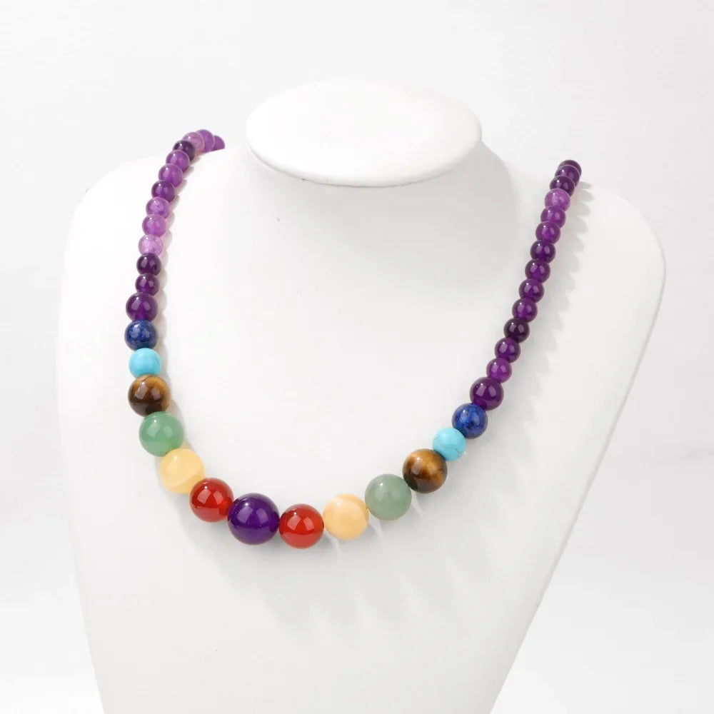 Protection Necklace with Pendant in 7 Chakra Stones amethyst