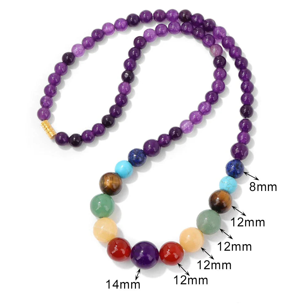 Protection Necklace with Pendant in 7 Chakra Stones amethyst