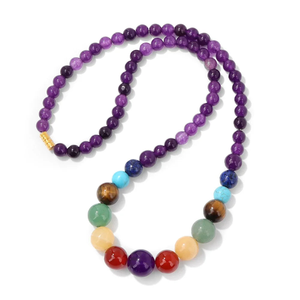 Protection Necklace with Pendant in 7 Chakra Stones amethyst