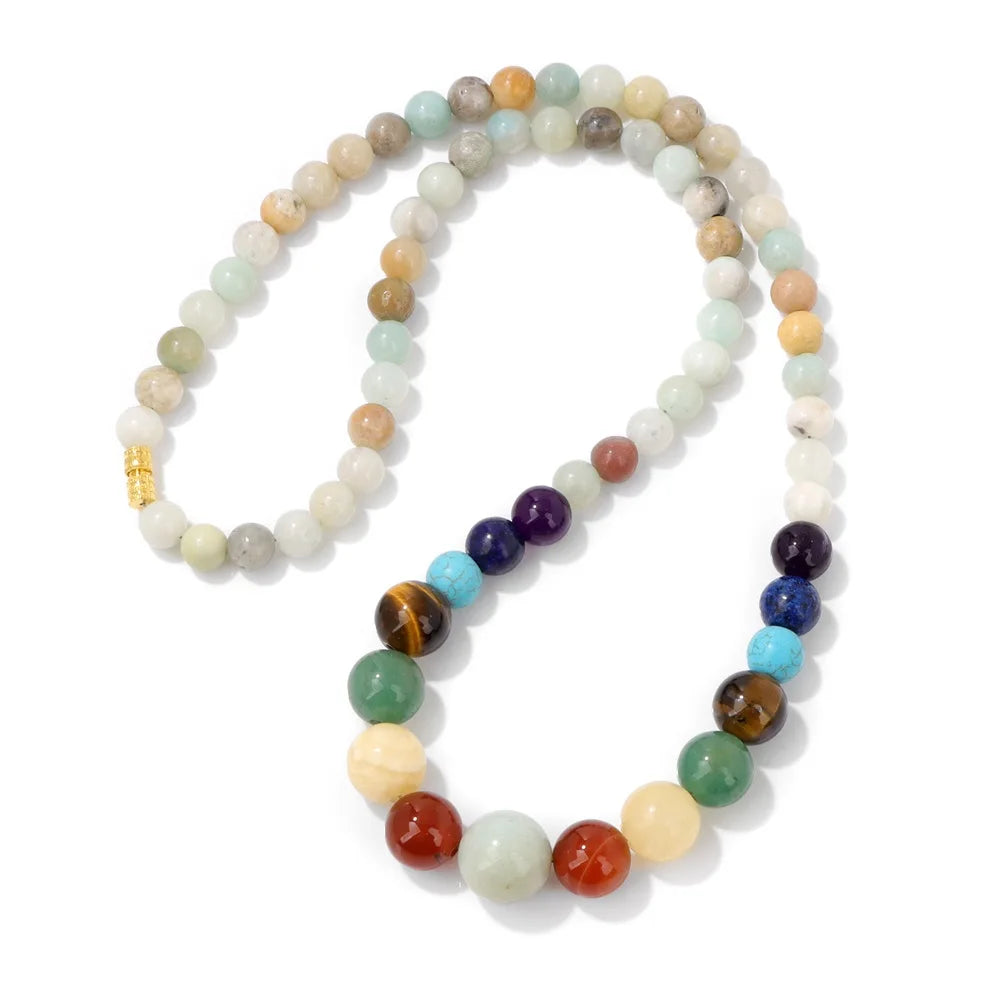 Protection Necklace with Pendant in 7 Chakra Stones amazonite