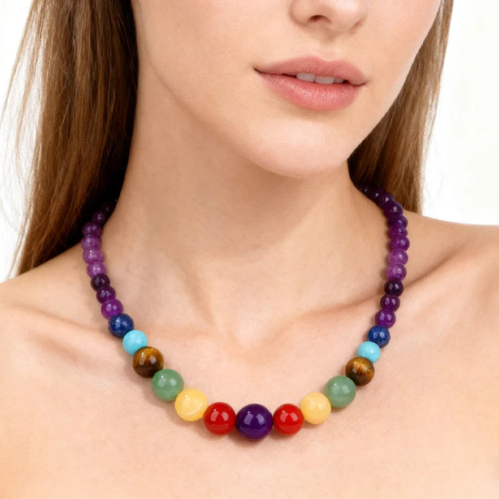 Protection Necklace with Pendant in 7 Chakra Stones amethyst