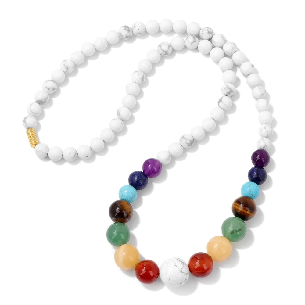 Protection Necklace with Pendant in 7 Chakra Stones white Howlite