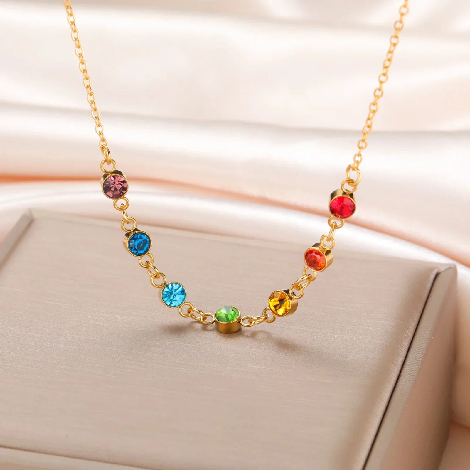 Protection Necklace with 7 Chakra Stone Pendant for Women gold