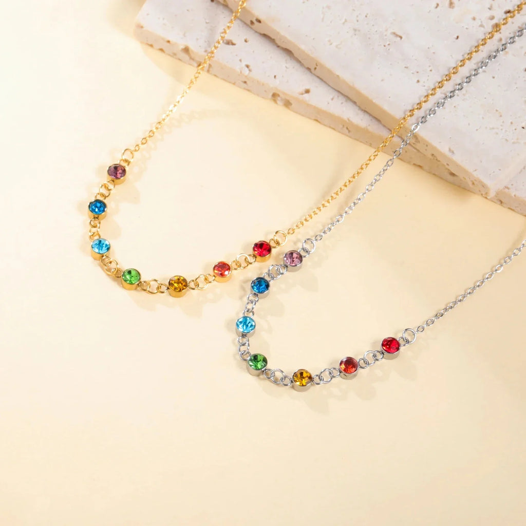 Protection Necklace with 7 Chakra Stone Pendant for Women silver