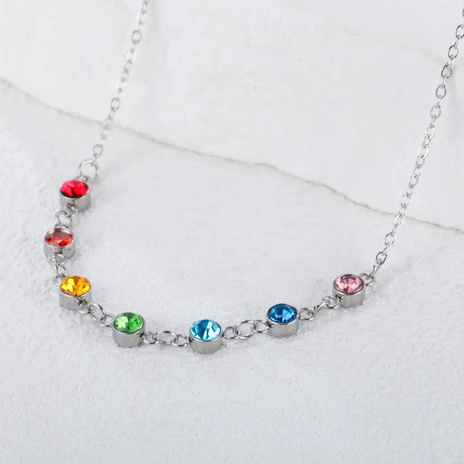Protection Necklace with 7 Chakra Stone Pendant for Women silver