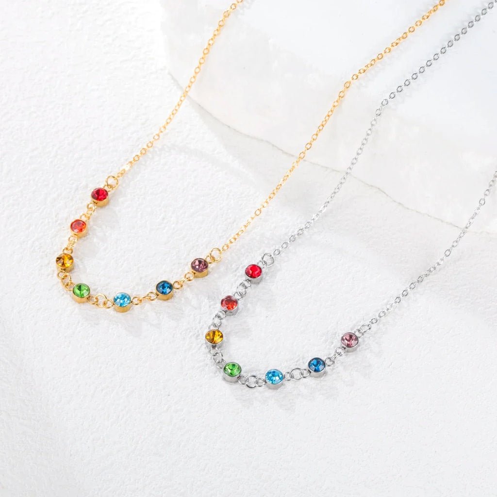 Protection Necklace with 7 Chakra Stone Pendant for Women gold