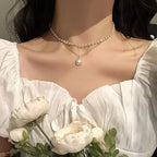 Elegant Double Necklace with Gold Pearl Pendant