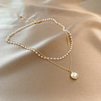 Elegant Double Necklace with Gold Pearl Pendant