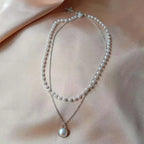 Elegant Double Necklace with Silver Pearl Pendant